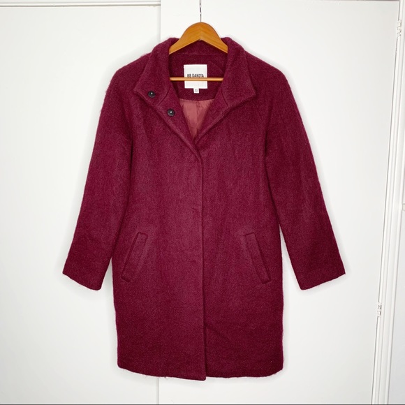 BB Dakota Regan Burgundy Wool Blend Coat Sz XS - Picture 2 of 11
